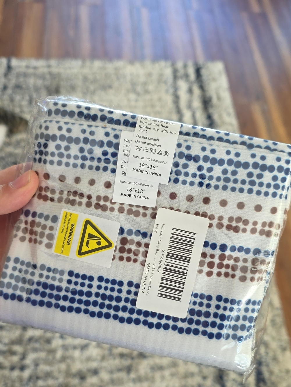 Polka Dot Dot-Pattern Pillow Cover - Blue & Brown